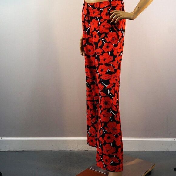 New York & Company Stretch Pants Wide Leg Poppy Flower Black Red Sz 0 Small - Picture 9 of 12